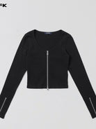SMFK Ribbed Zip Up Cropped Cardigan in Black