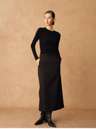 TEASEL Worsted Merino Wool Midi Skirt in Black - On Female Model
