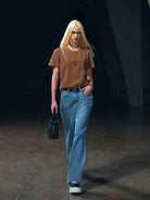SMFK Stone Washed Graphic T Shirt in Brown - On Female Model