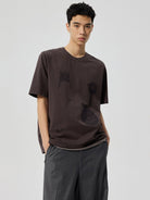 SIMPLE PROJECT Cotton Blend Graphic Print T Shirt in Brown - On Male Model