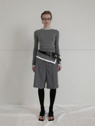 RARELY ALIKE Tailored Bermuda Shorts in Gray - On Female Model