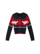 SweetChilling Reindeer Jacquard Wool Blend Cardigan in Navy Blue