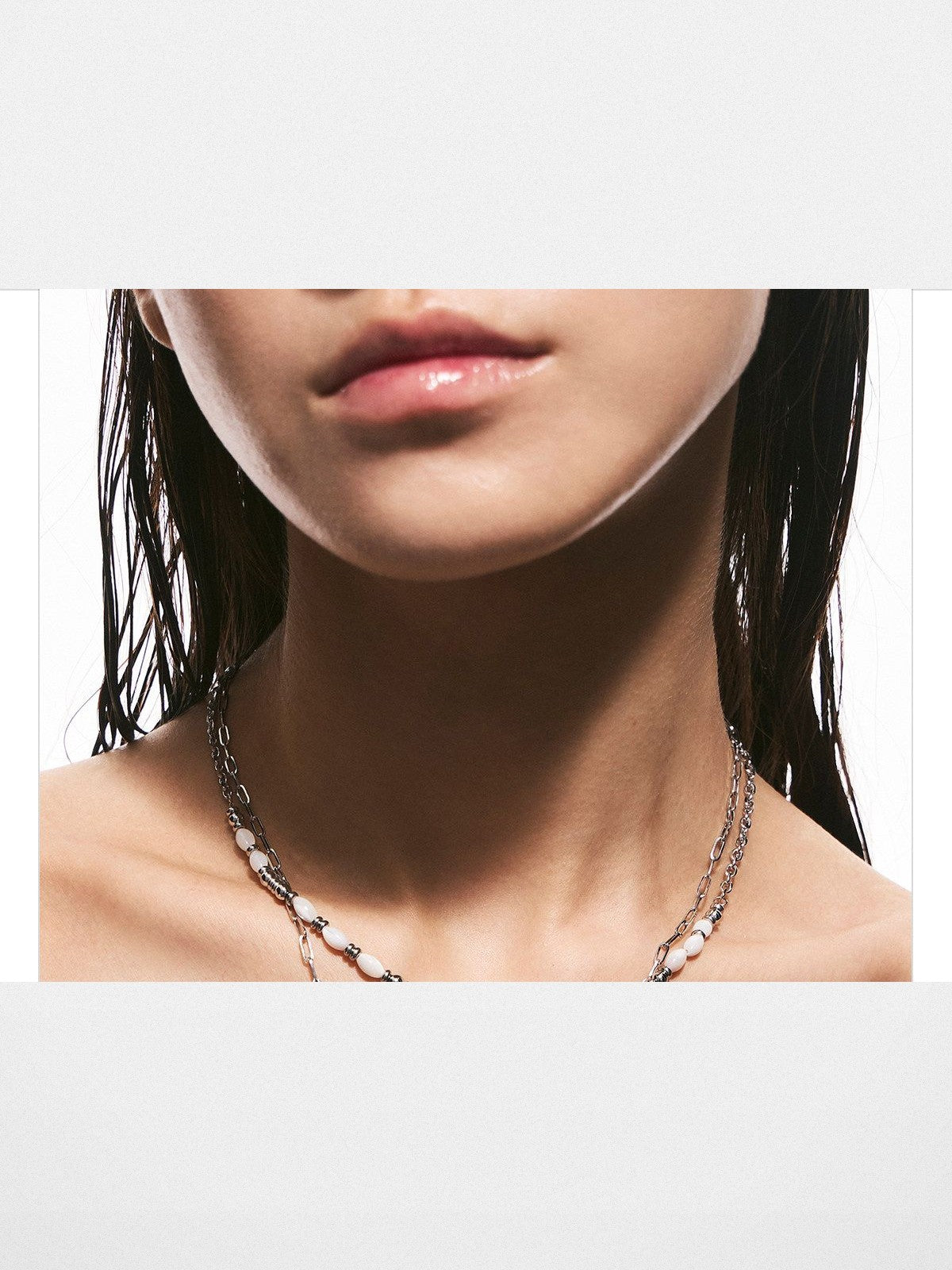 BLACKHEAD Double Layer Manta Ray Necklace in Silver - On Female Model