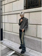 Y OFFICIAL Cropped Matte Faux Leather Jacket in Gray - On Male Model