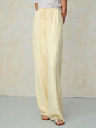TEASEL Crinkled Silk Blend Shirt Pants Set in Yellow - On Female Model
