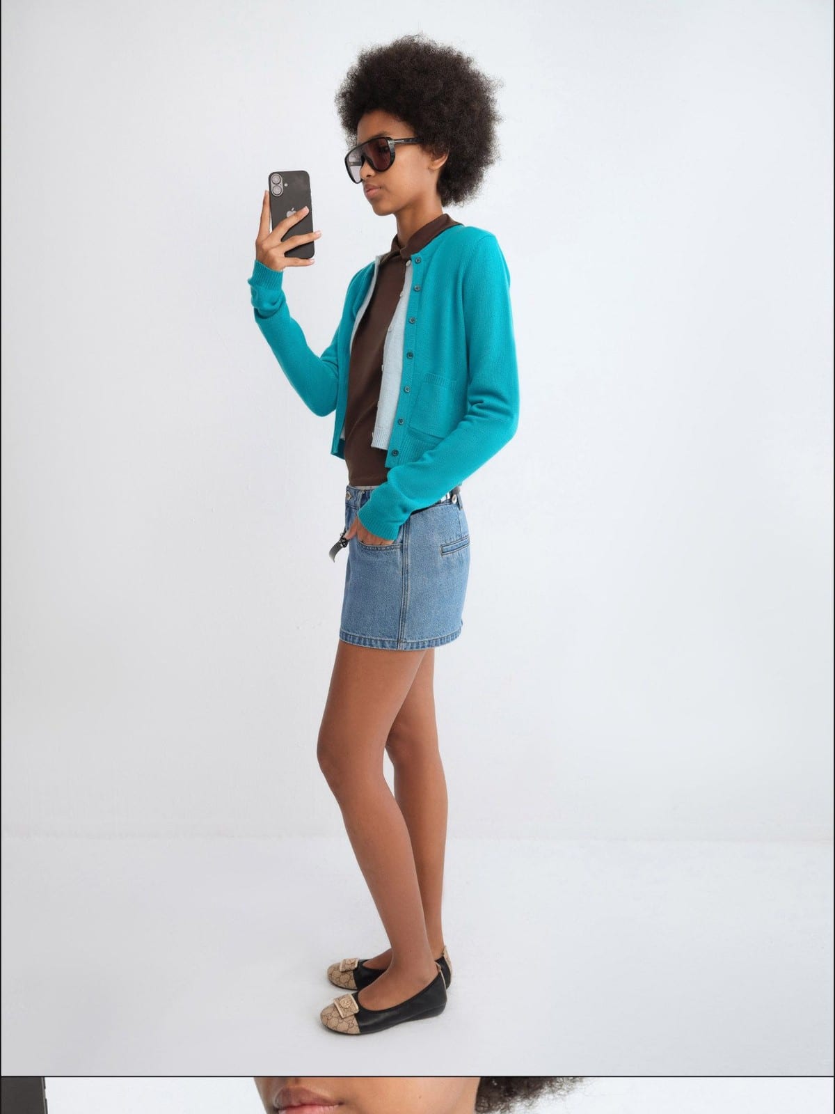 RARELY ALIKE Wool Color Block Layered Cardigan in Blue - On Female Model