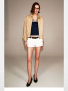 PUKI Washed Cotton Barn Jacket in Khaki - On Female Model