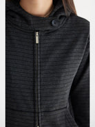 THELIGHT OFFICIAL Striped Zip Up Hoodie in Gray - On Female Model