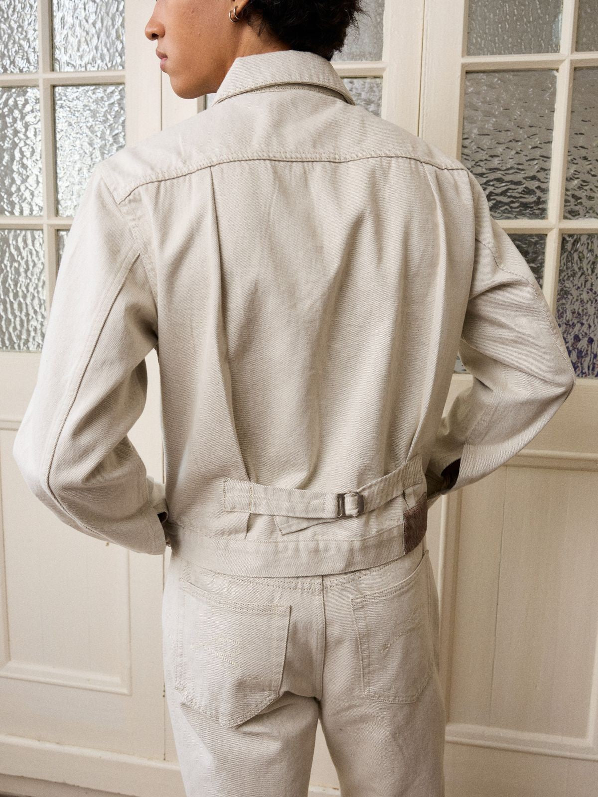 Retro 21 Khaki Type 1 Denim Jacket in Khaki - On Male Model