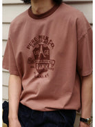 USAGE Graphic Cotton Ringer T Shirt in Pink - On Male Model