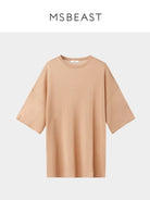 MSBEAST Sheer Lyocell Cashmere Half Sleeve T Shirt in Beige
