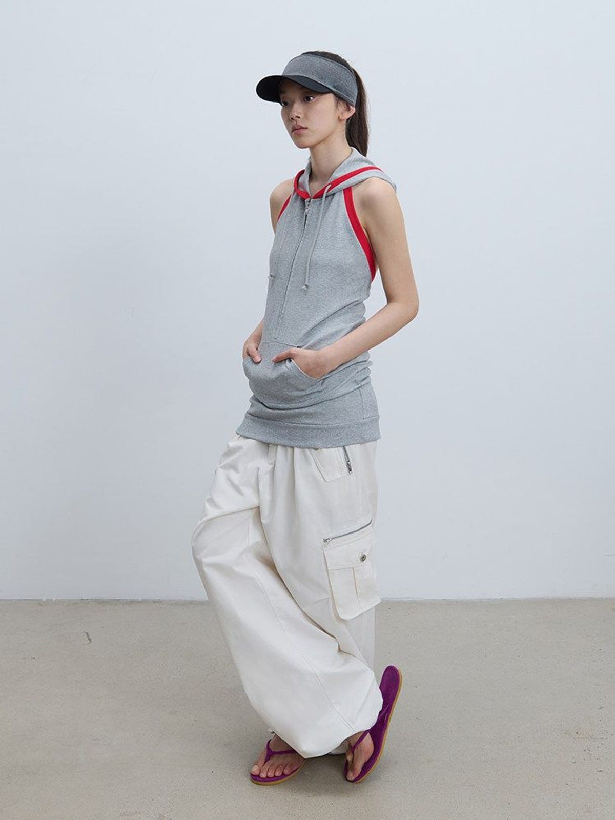 RARELY ALIKE Hooded Half Zip Sweatshirt Dress in Gray - On Female Model