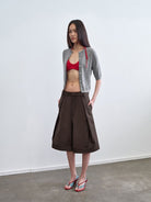 RARELY ALIKE Pure Wool Half Sleeve Cardigan in Gray - On Female Model