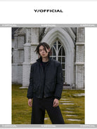 Y OFFICIAL High Neck Nylon Bomber Jacket in Black - On Male Model