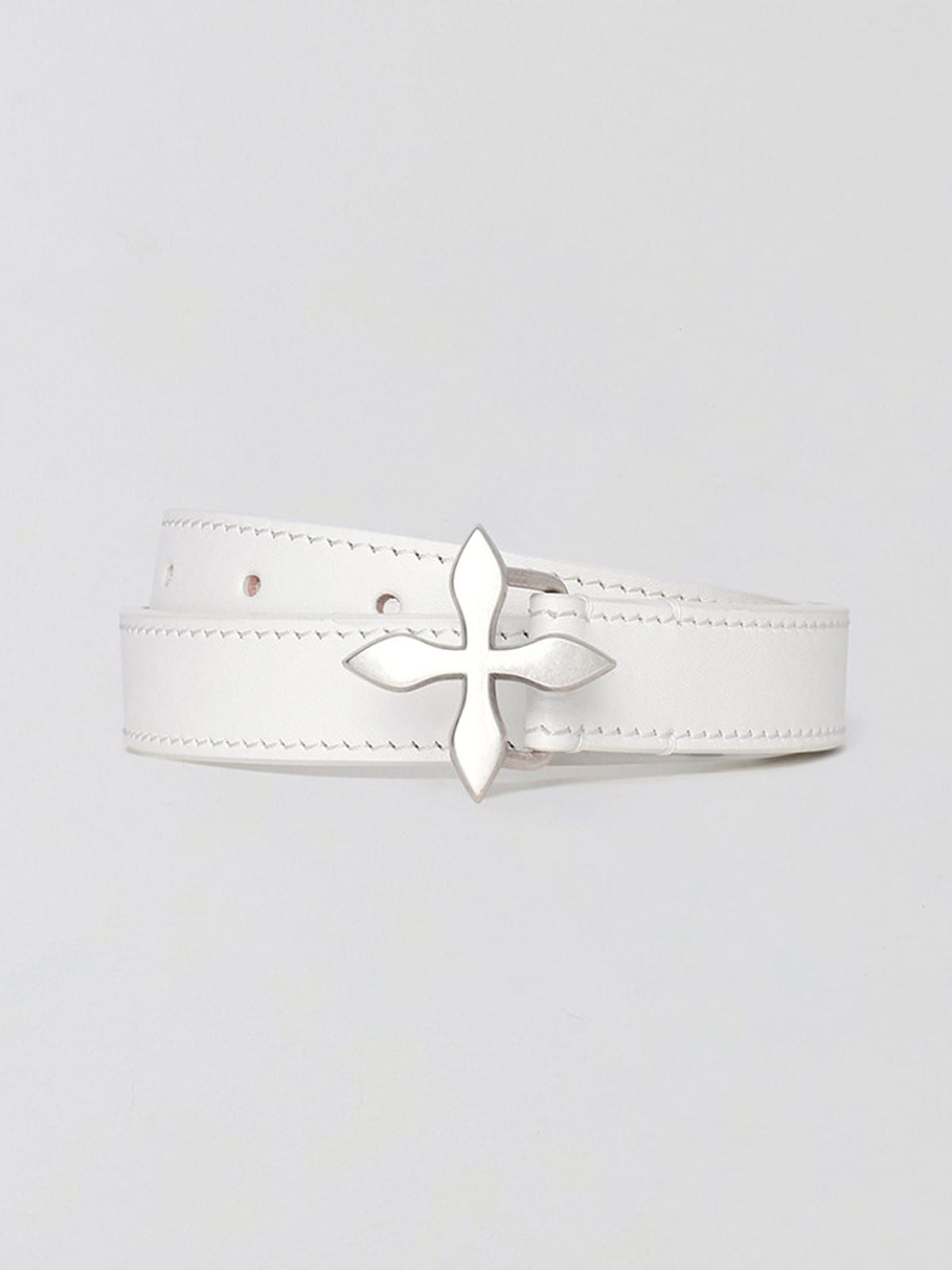 SMFK Thin Leather Cross Buckle Belt in White
