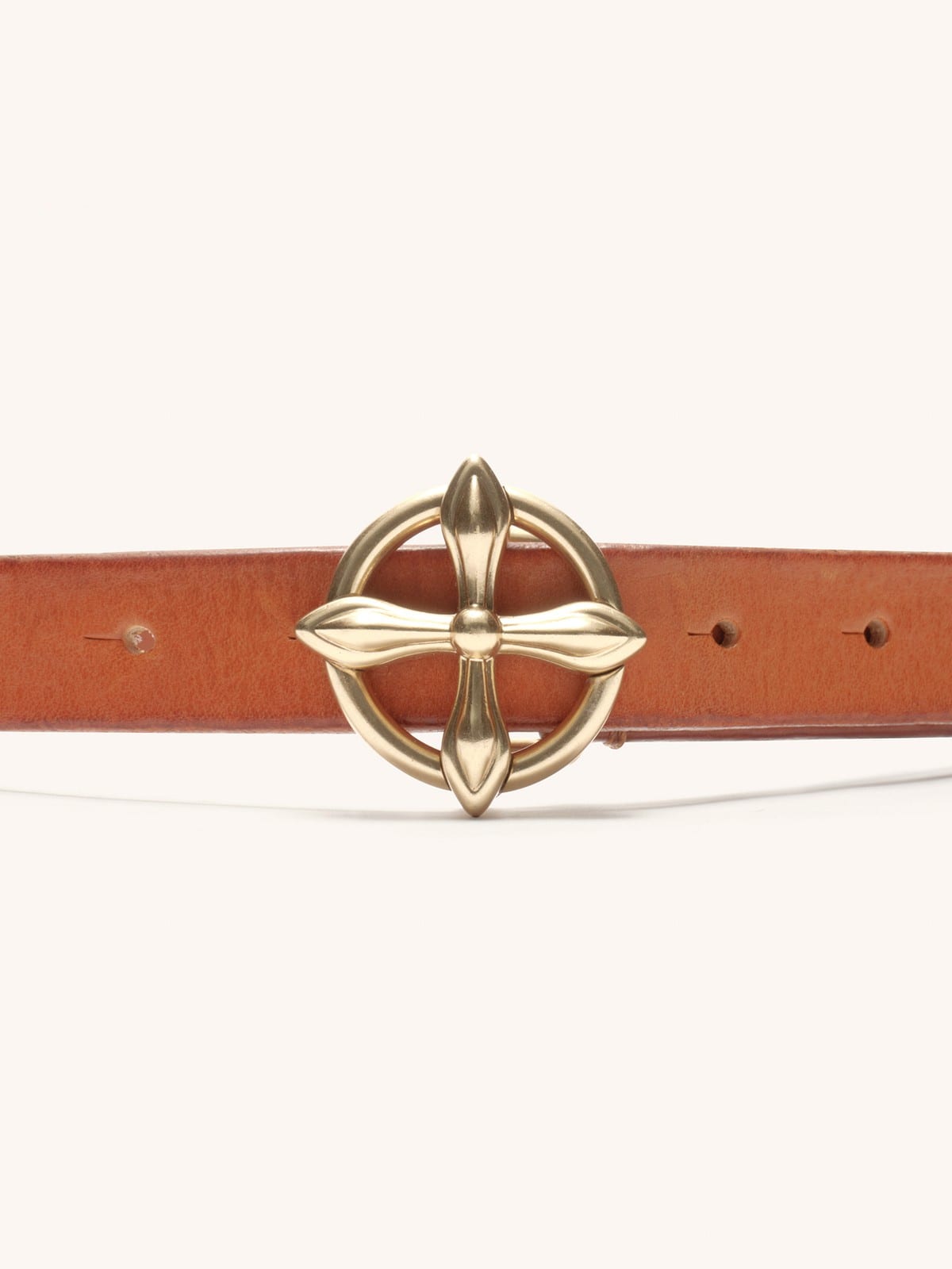 SMFK Cross Totem Hand Burnished Leather Belt in Beige - Detail