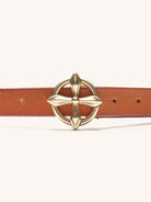 SMFK Cross Totem Hand Burnished Leather Belt in Beige - Detail