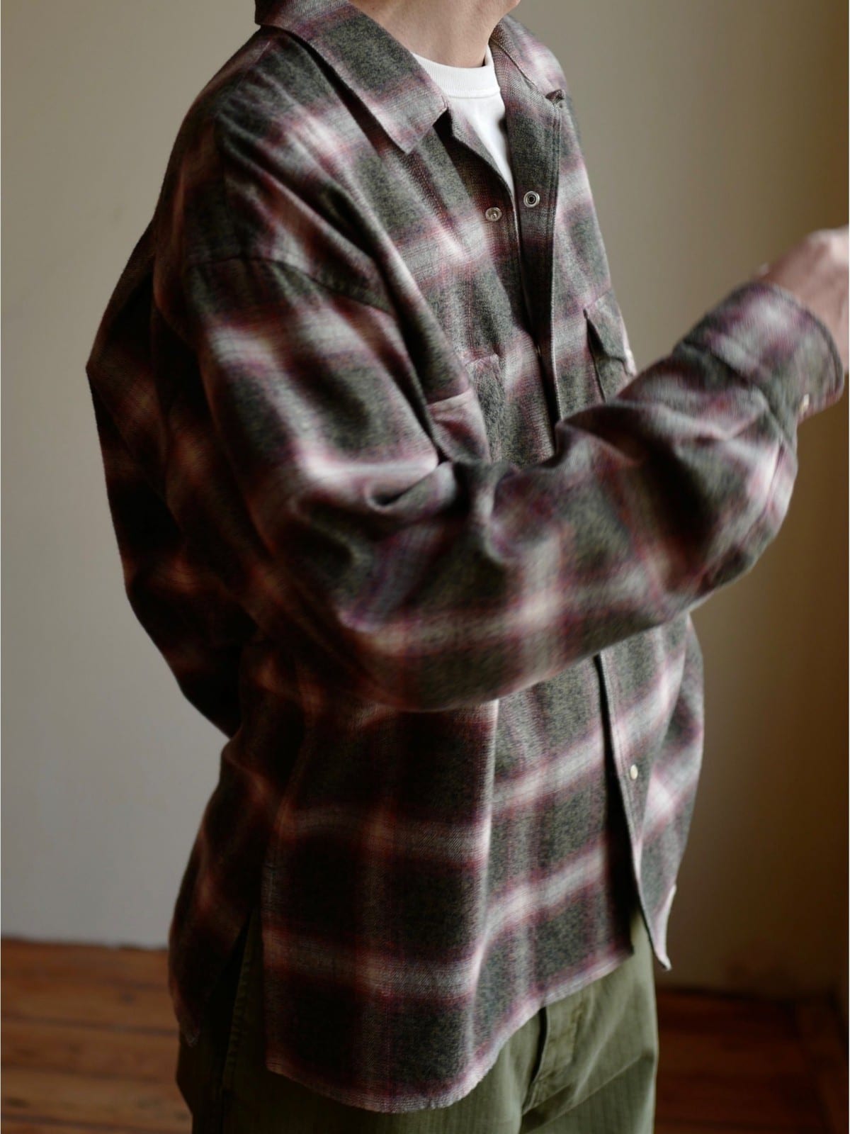 USAGE Brushed Plaid Western Shirt in Olive - On Male Model