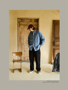 USAGE Cotton Chambray Safari Shirt in Denim - On Male Model