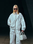 SMFK Garment Dyed Cotton Training Jacket in White - On Female Model