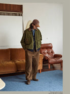 USAGE Corduroy Collar Cotton Fishing Jacket in Olive - On Male Model