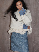 BADTASTE Reversible Plaid Cotton Jacket in Cream - On Female Model