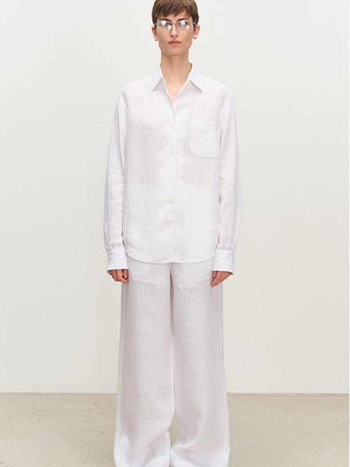 MSBEAST Linen Button Up Shirt Shorts Set in White - On Female Model