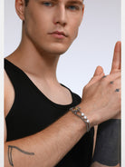 BLACKHEAD Two Tone Star Pearl Bracelet in Gold - On Male Model