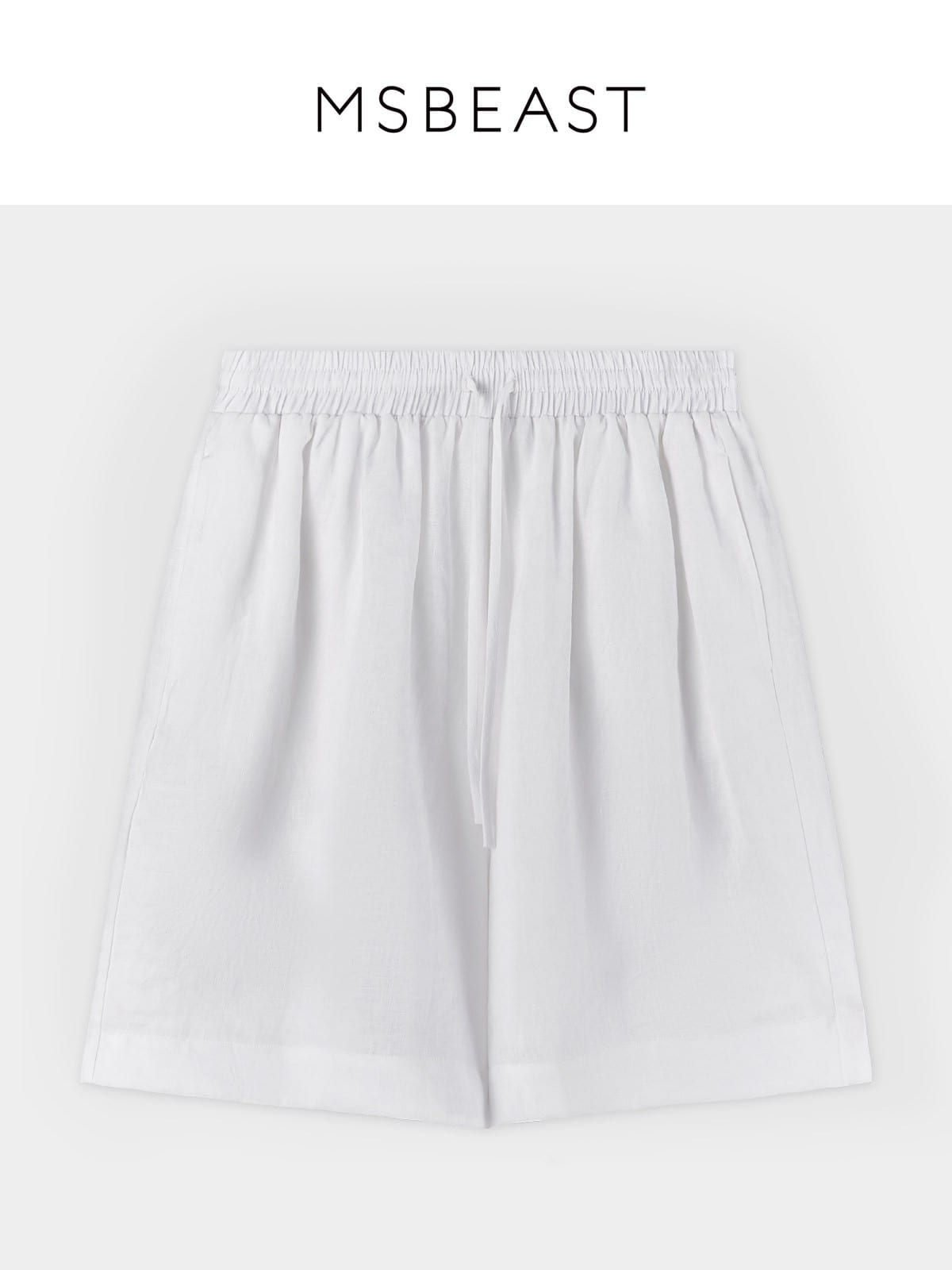 MSBEAST 100 Linen Knee Length Shorts in White