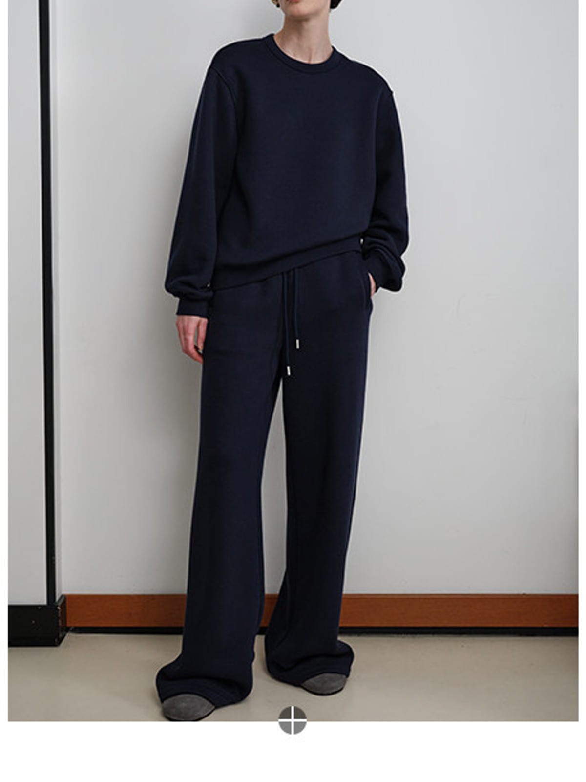 MSBEAST Fleece Lined Cotton Sweatshirt Pants Set in Navy Blue - On Female Model