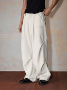 MEDM Wide Leg Parachute Cargo Pants in White - On Male Model