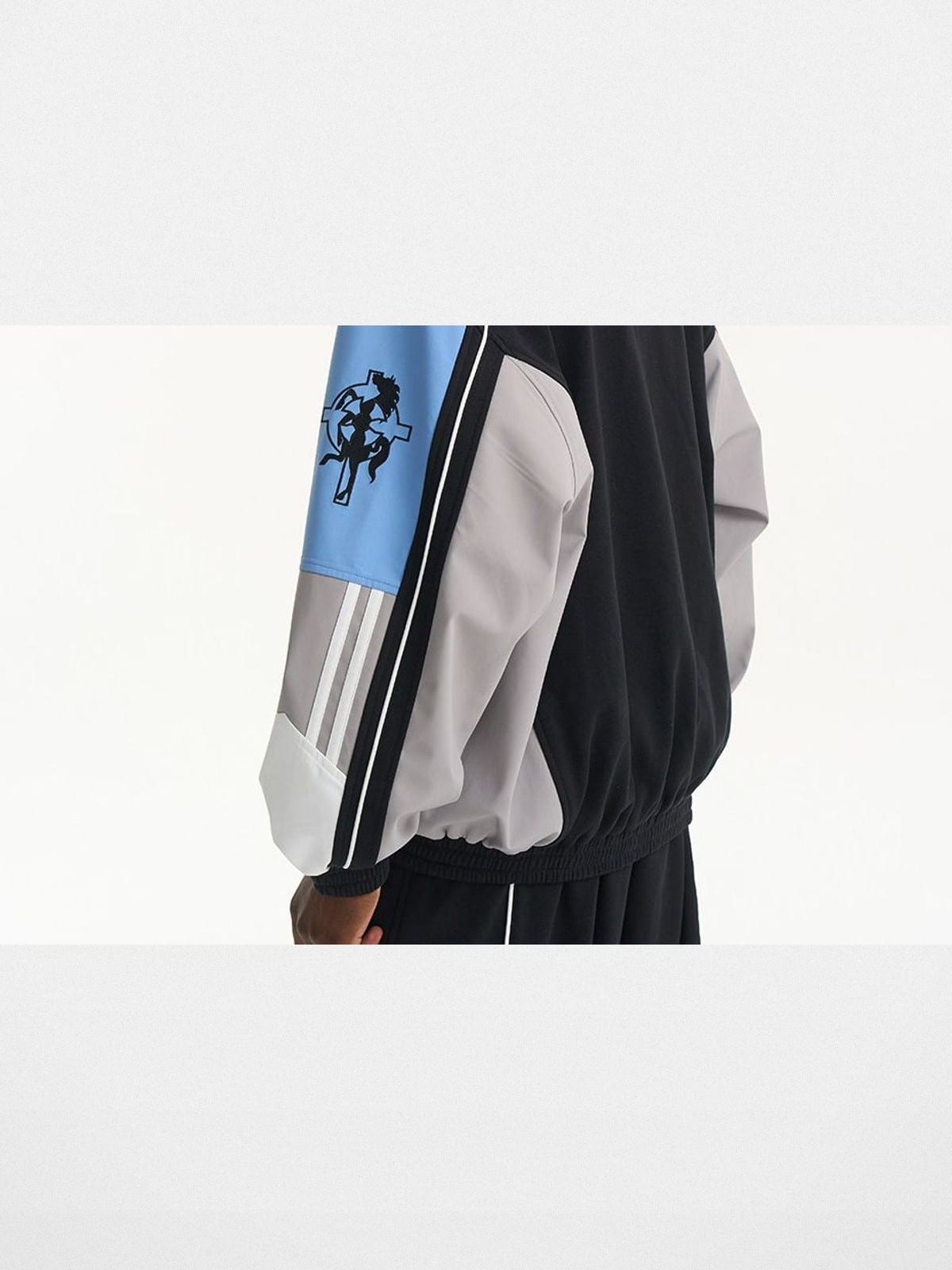 BLINDNOPLAN Color Blocked Hooded Track Jacket in Black - On Model