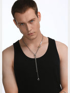 BLACKHEAD Star Pendant Pearl Layered Necklace in Gray - On Male Model