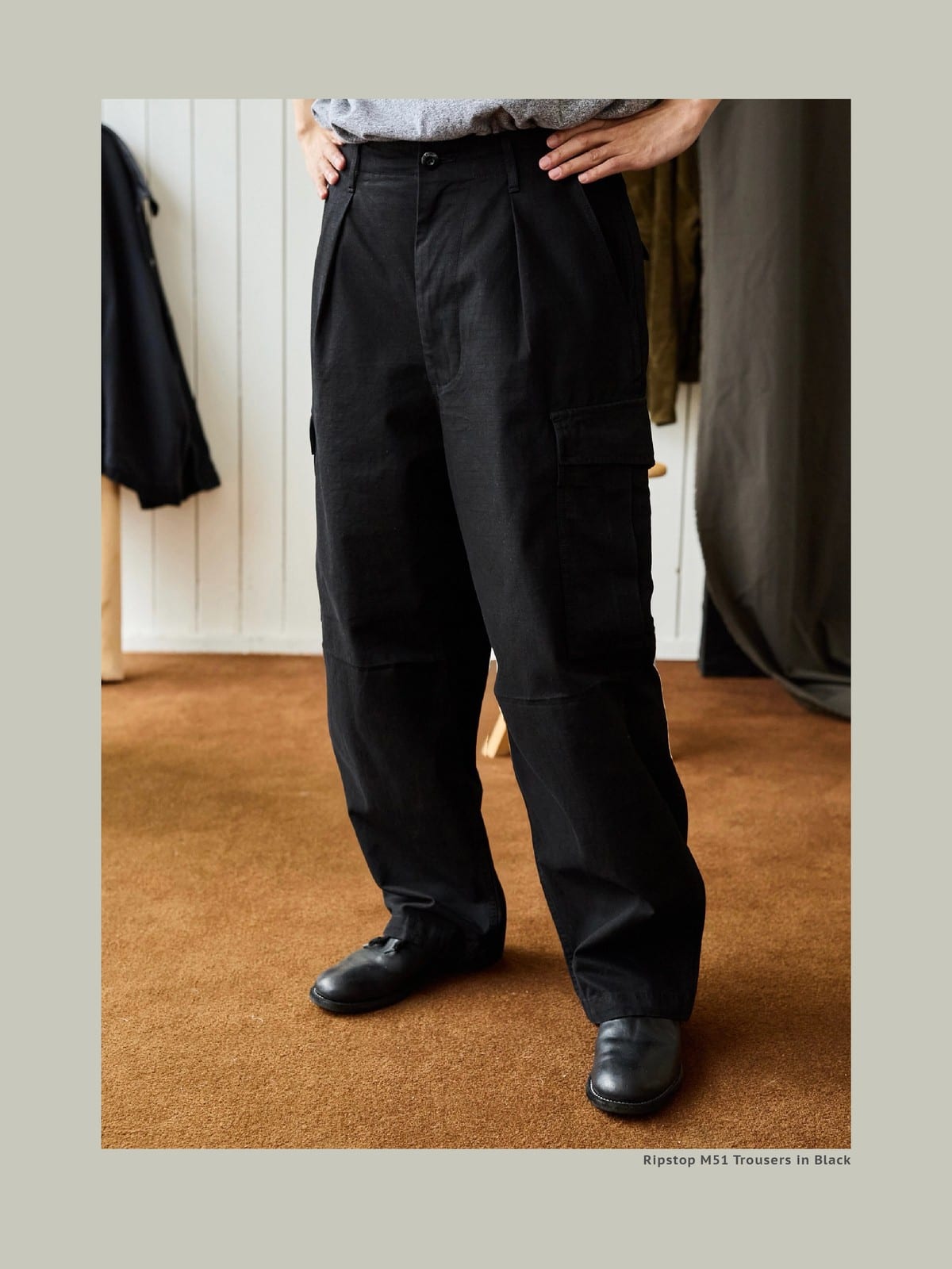 USAGE Heavyweight Ripstop M51 Cargo Pants in Black - On Male Model