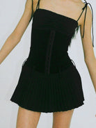 SweetChilling Pleated Paneled Slip Mini Dress in Black - On Female Model