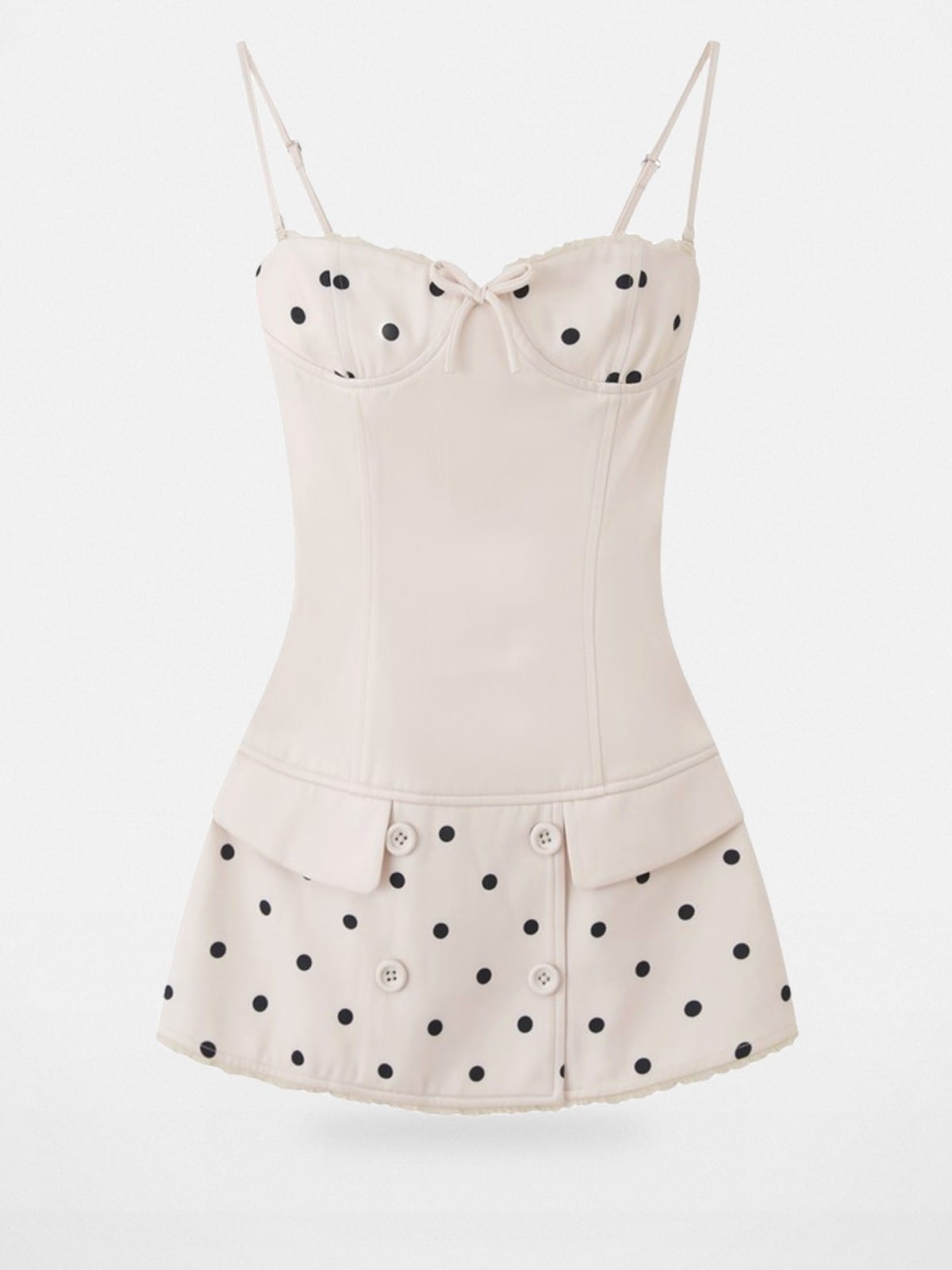 SweetChilling Polka Dot Bustier Mini Dress in Cream