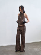 RARELY ALIKE Detachable 2 in 1 Nylon Sports Jacket in Brown - On Female Model