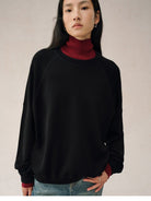 TEASEL Washable Merino Wool Sweatshirt in Black - On Female Model