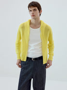 SIMPLE PROJECT Washi Paper Yarn Zip Up Hoodie in Yellow - On Male Model