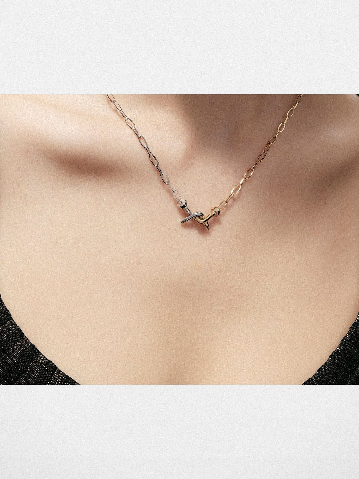BLACKHEAD Two Tone Twisted Nail Steel Necklace in Gold - On Model