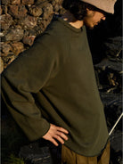 USAGE Slub Cotton Raglan Sweatshirt in Green - On Male Model