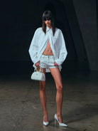 SMFK Cross Badge Cotton Cargo Shirt in White - On Female Model