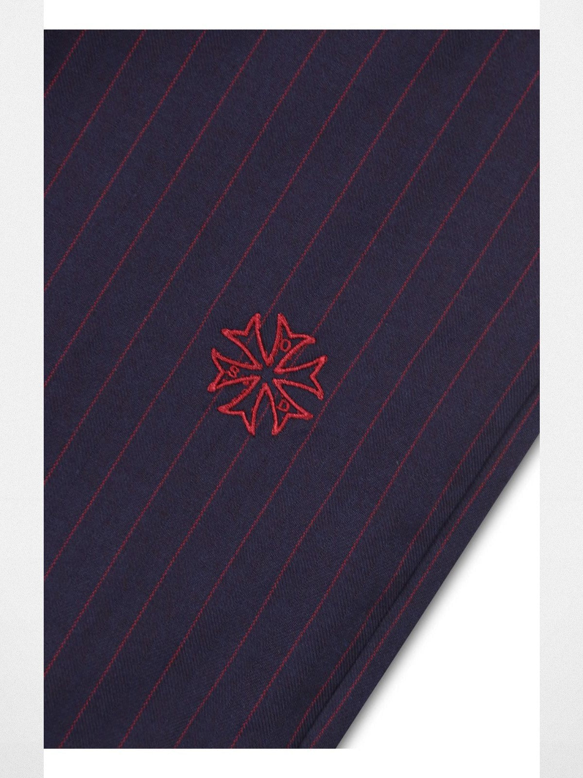 SOD Melvins Embroidered Pinstripe Trousers in Navy Blue - Detail