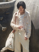 Retro 21 Openwork Wool Knit Cardigan Shirt in Apricot - On Male Model