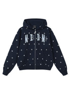 MEDM Fleece Lined Star Print Zip Hoodie in Navy Blue