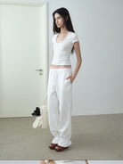 RARELY ALIKE Lace Waistband Adjustable Joggers in White - On Female Model