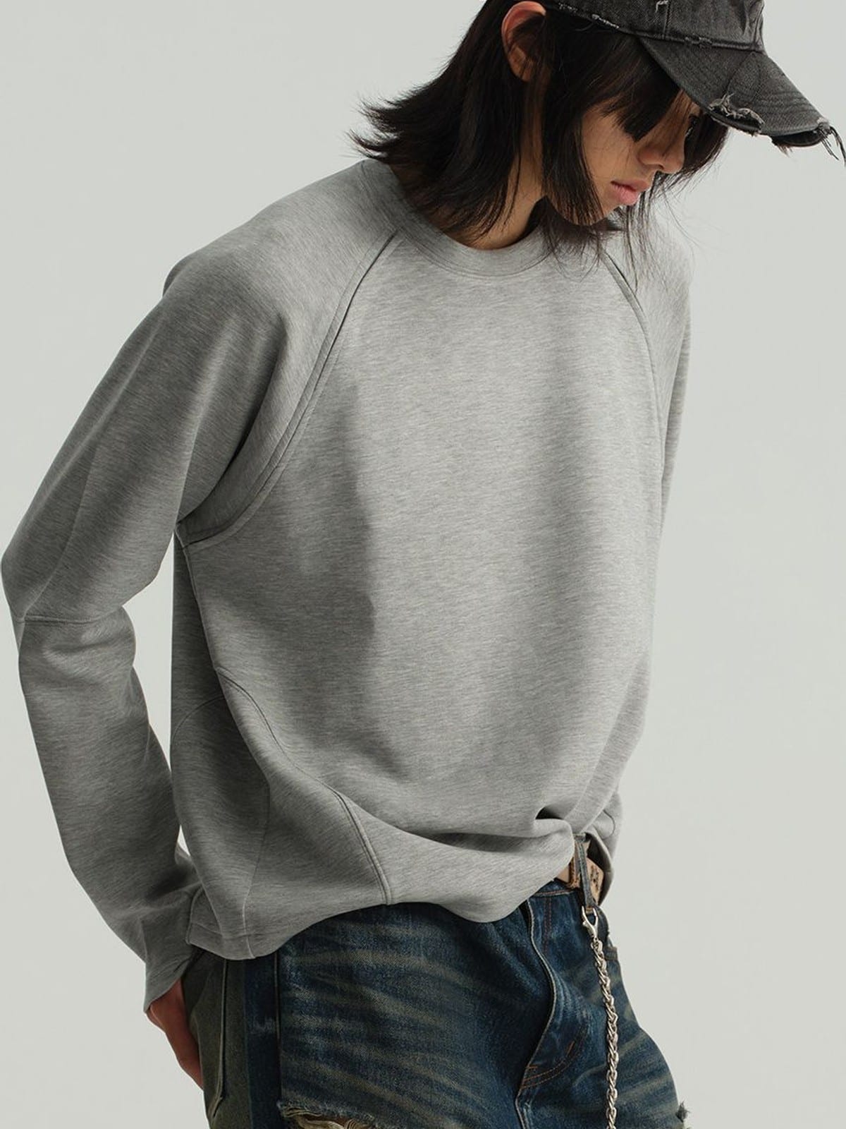 JCAESAR STUDIO Structural Seam Viscose Sweatshirt in Dark Gray - On Model