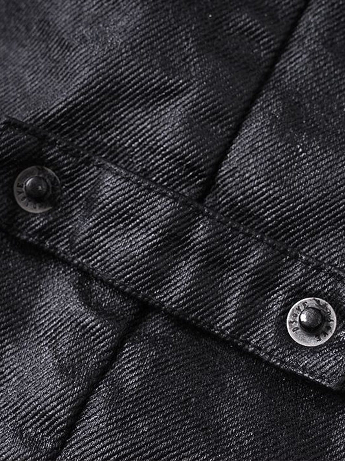 D5ove Detachable Fur Collar Waxed Cotton Jacket in Black - Detail