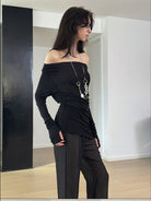 RARELY ALIKE Semi Sheer Mesh Flared Pants in Black - On Female Model