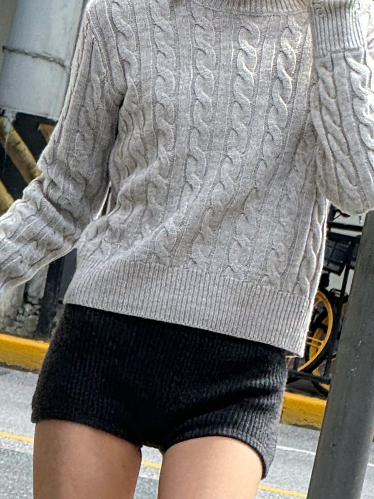 SweetChilling Contrast Cuff Cable Knit Sweater in Gray - On Female Model